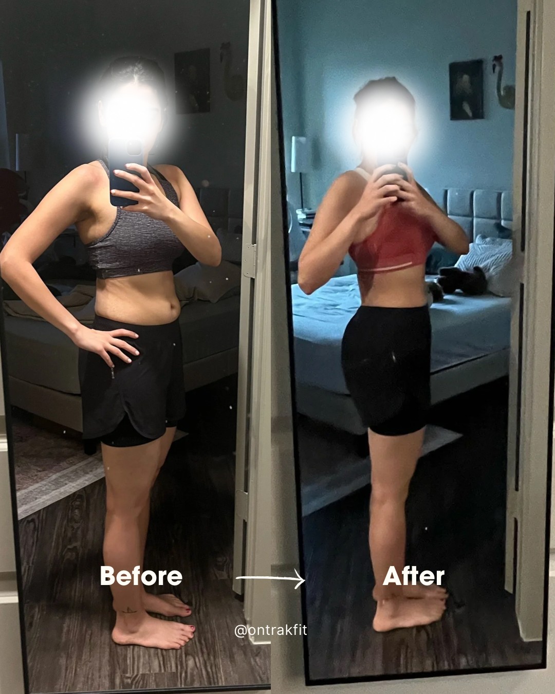 Client transformation result 1 of 3 shared by Meg Banks, personal trainer specializing in body recomposition and nutrition coaching at Manifest Fitness Institute Dallas