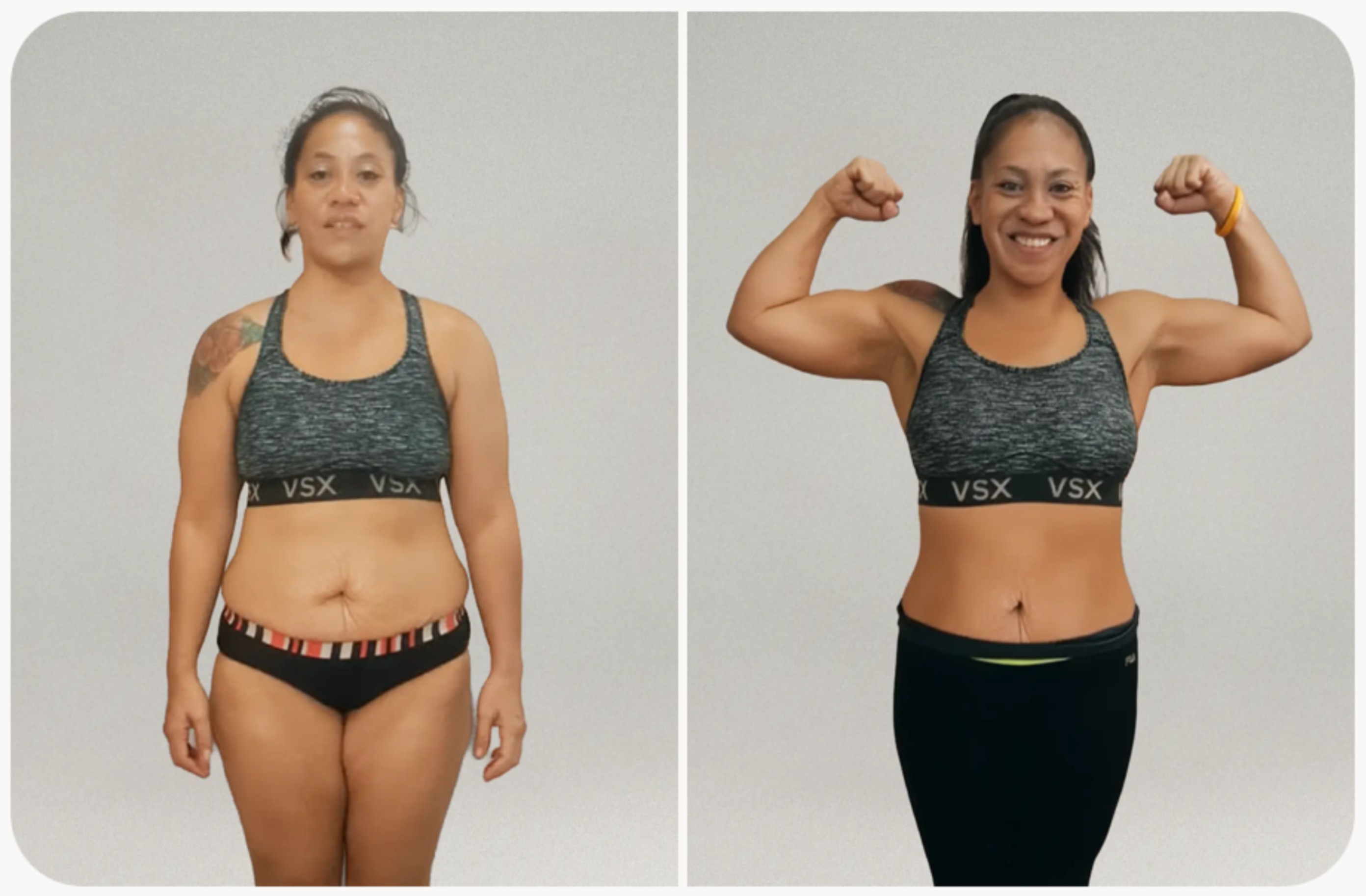 Client transformation result 2 of 3 shared by Coco Pacheco, personal trainer specializing in body recomposition and nutrition coaching at Manifest Fitness Institute Dallas