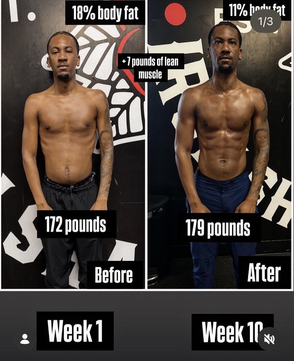 Client transformation result 2 of 2 shared by Davian Smith, personal trainer specializing in personal training and muscle building at Manifest Fitness Institute Dallas