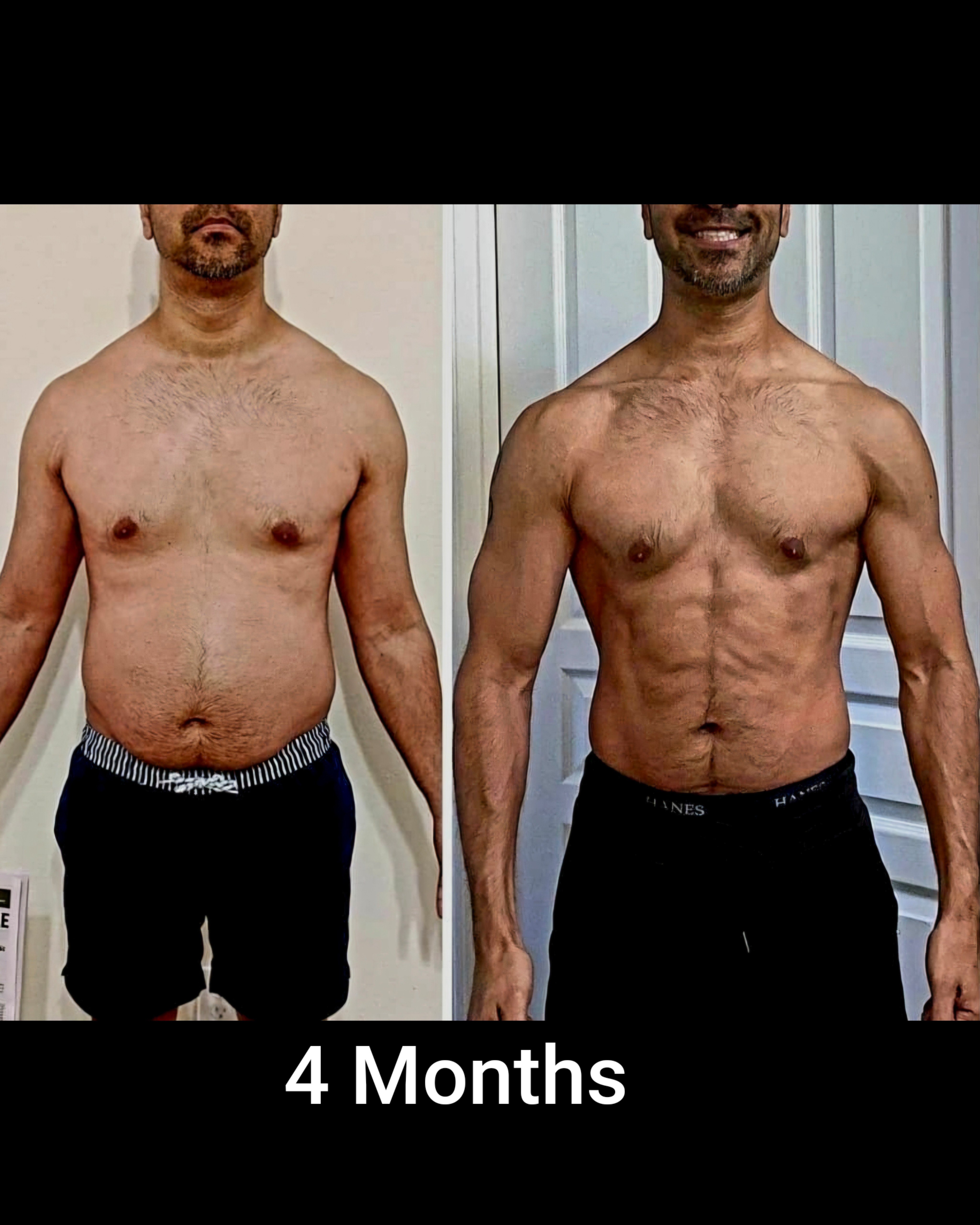 Client transformation result 3 of 3 shared by Dr. Javier Valadares, personal trainer specializing in body recomposition and nutrition coaching at Manifest Fitness Institute Dallas